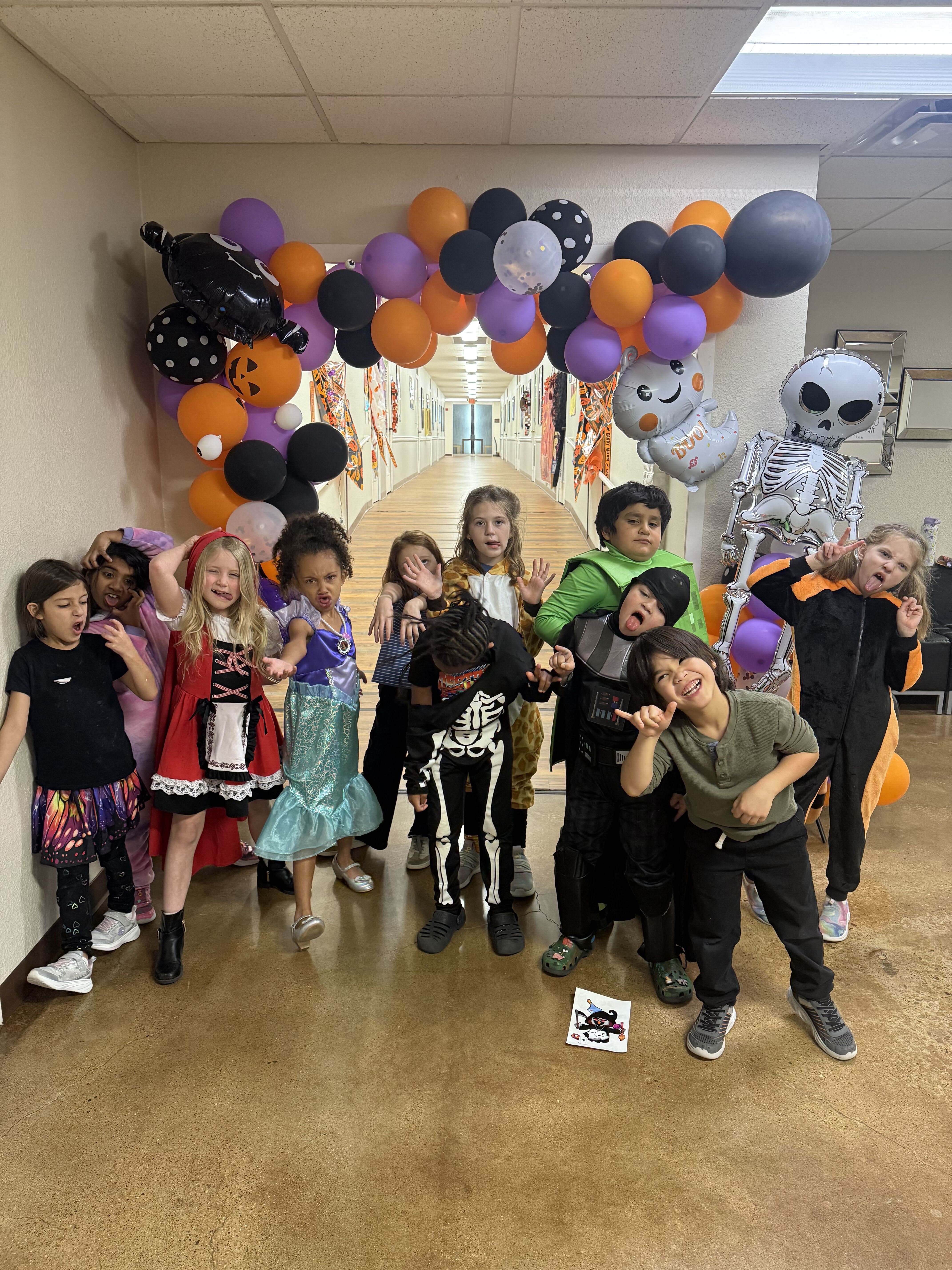 Students in Halloween costumes at school